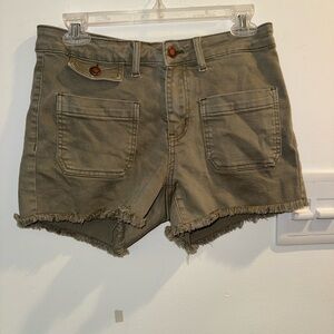 Judy Blue Olive Cargo Shorts with Frayed Hem